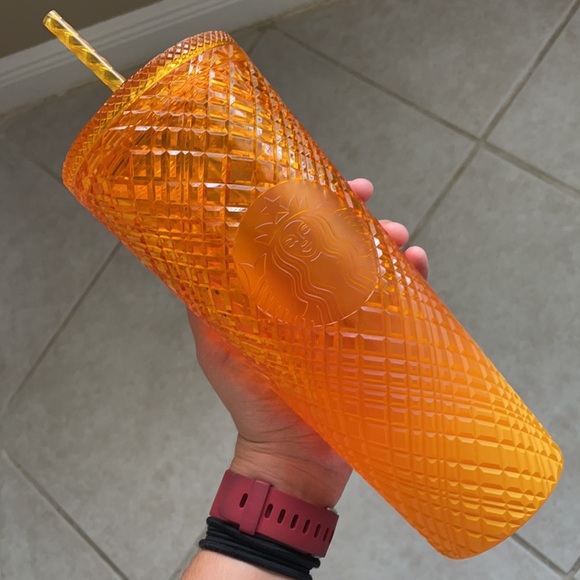 Starbucks Mango Pineapple Jeweled Matte Ombré Gradient Grid Cold Cup Tumbler - Picture 9 of 12